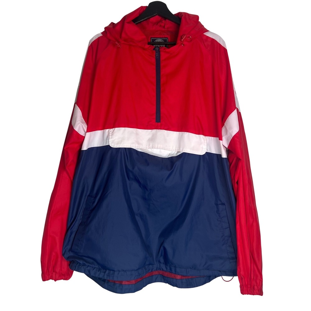 Bleecker and Mercer Mens XL Colorblock Anorak Windbreaker Jacket Red White‎ Blue